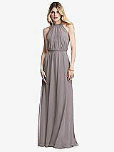 Front View Thumbnail - Cashmere Gray Illusion Back Halter Maxi Dress with Covered Button Detail