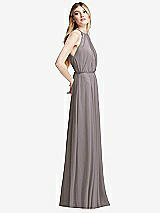 Side View Thumbnail - Cashmere Gray Illusion Back Halter Maxi Dress with Covered Button Detail