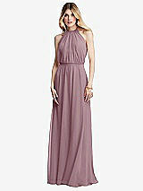 Front View Thumbnail - Dusty Rose Illusion Back Halter Maxi Dress with Covered Button Detail