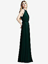 Side View Thumbnail - Evergreen Illusion Back Halter Maxi Dress with Covered Button Detail