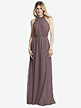 Front View Thumbnail - French Truffle Illusion Back Halter Maxi Dress with Covered Button Detail