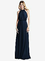 Front View Thumbnail - Midnight Navy Illusion Back Halter Maxi Dress with Covered Button Detail