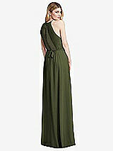 Rear View Thumbnail - Olive Green Illusion Back Halter Maxi Dress with Covered Button Detail