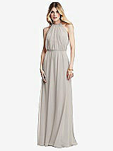 Front View Thumbnail - Oyster Illusion Back Halter Maxi Dress with Covered Button Detail