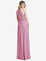 Rear View Thumbnail - Powder Pink Illusion Back Halter Maxi Dress with Covered Button Detail