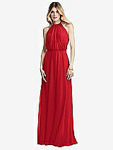 Front View Thumbnail - Parisian Red Illusion Back Halter Maxi Dress with Covered Button Detail