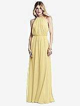 Front View Thumbnail - Pale Yellow Illusion Back Halter Maxi Dress with Covered Button Detail