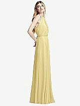 Side View Thumbnail - Pale Yellow Illusion Back Halter Maxi Dress with Covered Button Detail
