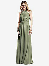 Front View Thumbnail - Sage Illusion Back Halter Maxi Dress with Covered Button Detail