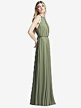 Side View Thumbnail - Sage Illusion Back Halter Maxi Dress with Covered Button Detail