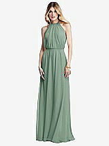 Front View Thumbnail - Seagrass Illusion Back Halter Maxi Dress with Covered Button Detail