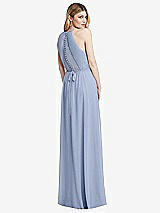 Rear View Thumbnail - Sky Blue Illusion Back Halter Maxi Dress with Covered Button Detail
