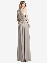 Rear View Thumbnail - Taupe Illusion Back Halter Maxi Dress with Covered Button Detail