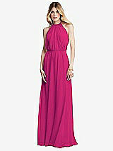 Front View Thumbnail - Think Pink Illusion Back Halter Maxi Dress with Covered Button Detail