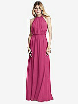 Front View Thumbnail - Tea Rose Illusion Back Halter Maxi Dress with Covered Button Detail