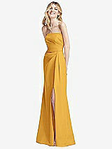 Alt View 2 Thumbnail - NYC Yellow Strapless Pleated Faux Wrap Trumpet Gown with Front Slit
