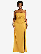 Front View Thumbnail - NYC Yellow Strapless Pleated Faux Wrap Trumpet Gown with Front Slit