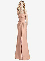 Alt View 2 Thumbnail - Pale Peach Strapless Pleated Faux Wrap Trumpet Gown with Front Slit