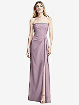 Alt View 1 Thumbnail - Suede Rose Strapless Pleated Faux Wrap Trumpet Gown with Front Slit