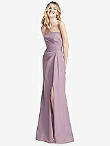 Alt View 2 Thumbnail - Suede Rose Strapless Pleated Faux Wrap Trumpet Gown with Front Slit