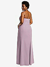 Rear View Thumbnail - Suede Rose Strapless Pleated Faux Wrap Trumpet Gown with Front Slit