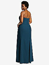 Rear View Thumbnail - Atlantic Blue Strapless Pleated Faux Wrap Trumpet Gown with Front Slit