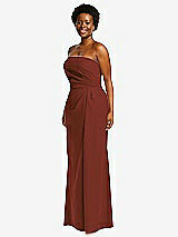 Side View Thumbnail - Auburn Moon Strapless Pleated Faux Wrap Trumpet Gown with Front Slit