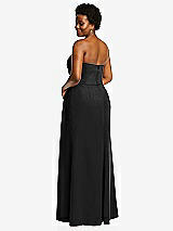 Rear View Thumbnail - Black Strapless Pleated Faux Wrap Trumpet Gown with Front Slit