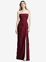Alt View 1 Thumbnail - Burgundy Strapless Pleated Faux Wrap Trumpet Gown with Front Slit