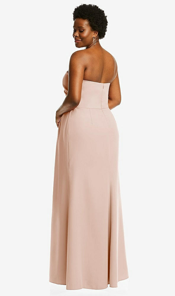 Back View - Cameo Strapless Pleated Faux Wrap Trumpet Gown with Front Slit