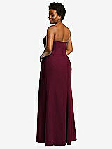Rear View Thumbnail - Cabernet Strapless Pleated Faux Wrap Trumpet Gown with Front Slit
