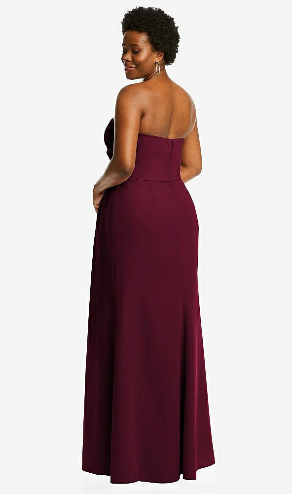 Back View - Cabernet Strapless Pleated Faux Wrap Trumpet Gown with Front Slit