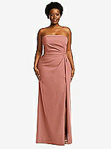 Front View Thumbnail - Desert Rose Strapless Pleated Faux Wrap Trumpet Gown with Front Slit