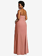 Rear View Thumbnail - Desert Rose Strapless Pleated Faux Wrap Trumpet Gown with Front Slit