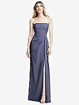 Alt View 1 Thumbnail - French Blue Strapless Pleated Faux Wrap Trumpet Gown with Front Slit
