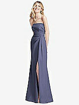 Alt View 2 Thumbnail - French Blue Strapless Pleated Faux Wrap Trumpet Gown with Front Slit