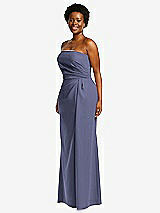 Side View Thumbnail - French Blue Strapless Pleated Faux Wrap Trumpet Gown with Front Slit