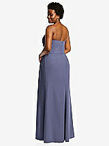 Rear View Thumbnail - French Blue Strapless Pleated Faux Wrap Trumpet Gown with Front Slit