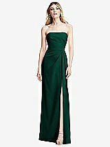 Alt View 1 Thumbnail - Hunter Green Strapless Pleated Faux Wrap Trumpet Gown with Front Slit