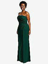 Side View Thumbnail - Hunter Green Strapless Pleated Faux Wrap Trumpet Gown with Front Slit