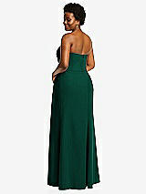 Rear View Thumbnail - Hunter Green Strapless Pleated Faux Wrap Trumpet Gown with Front Slit