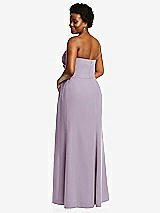 Rear View Thumbnail - Lilac Haze Strapless Pleated Faux Wrap Trumpet Gown with Front Slit