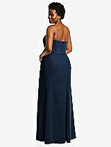 Rear View Thumbnail - Midnight Navy Strapless Pleated Faux Wrap Trumpet Gown with Front Slit
