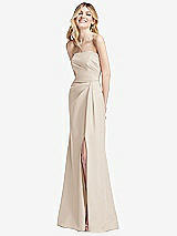 Alt View 2 Thumbnail - Oat Strapless Pleated Faux Wrap Trumpet Gown with Front Slit