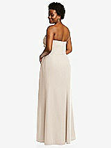 Rear View Thumbnail - Oat Strapless Pleated Faux Wrap Trumpet Gown with Front Slit