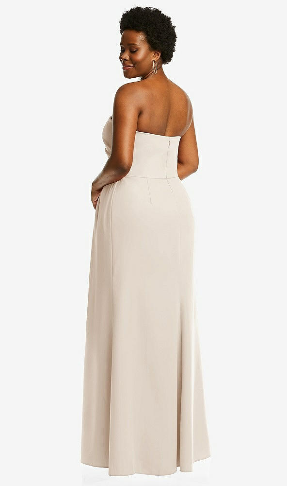 Back View - Oat Strapless Pleated Faux Wrap Trumpet Gown with Front Slit