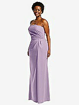Side View Thumbnail - Pale Purple Strapless Pleated Faux Wrap Trumpet Gown with Front Slit