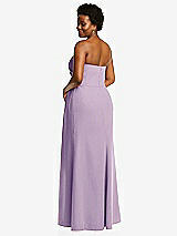 Rear View Thumbnail - Pale Purple Strapless Pleated Faux Wrap Trumpet Gown with Front Slit