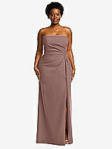 Front View Thumbnail - Sienna Strapless Pleated Faux Wrap Trumpet Gown with Front Slit
