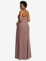 Rear View Thumbnail - Sienna Strapless Pleated Faux Wrap Trumpet Gown with Front Slit